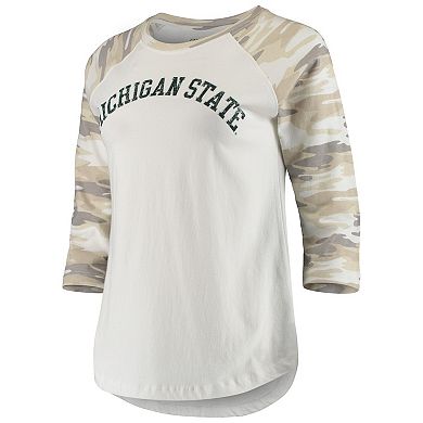 Women's White/Camo Michigan State Spartans Boyfriend Baseball Raglan 3/4-Sleeve T-Shirt