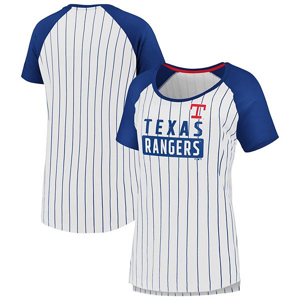 Women's Fanatics Branded White Texas Rangers Iconic Pinstripe Raglan Scoop  Neck T-Shirt
