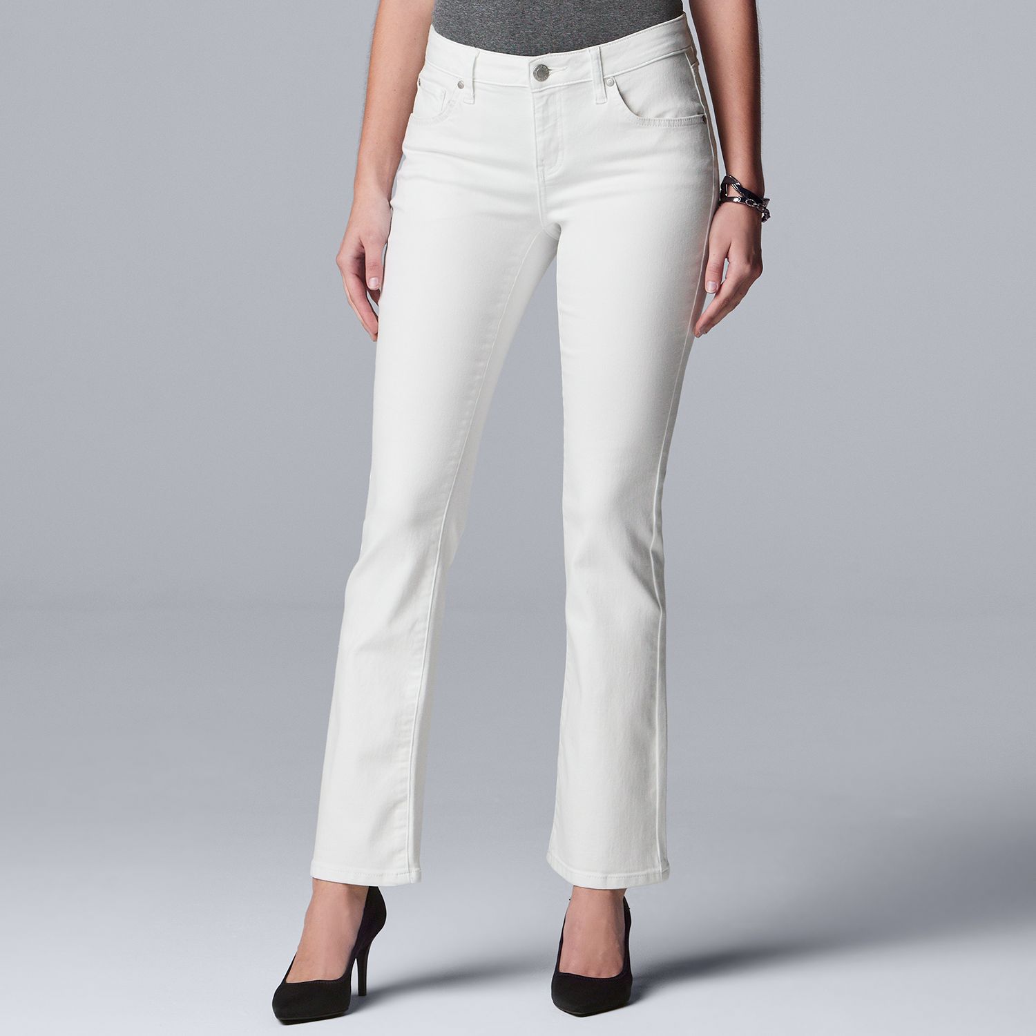 white stretch bootcut jeans