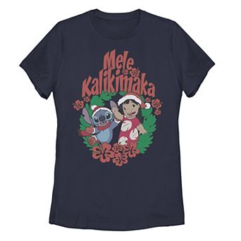 Disney's Lilo & Stitch Christmas Mele Kalikimaka Wreath Juniors' Graphic Tee