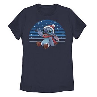 Juniors' Disney's Lilo & Stitch Christmas Stitch Snowfall Portrait Graphic Tee