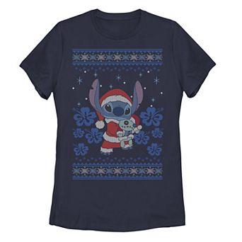 Juniors' Disney's Lilo & Stitch Christmas Stitch Santa Hat Portrait Graphic Tee