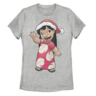 Juniors' Disney's Lilo & Stitch Christmas Lilo Santa Hat Portrait Graphic Tee
