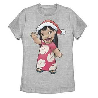 Juniors' Disney's Lilo & Stitch Christmas Lilo Santa Hat Portrait Graphic Tee