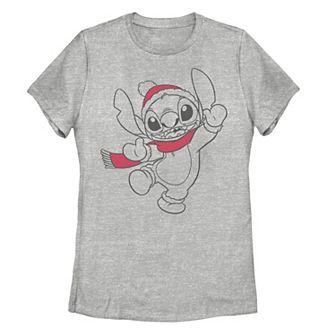 Juniors' Disney's Lilo & Stitch Christmas Stitch Santa Hat Portrait Graphic Tee
