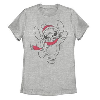 Juniors' Disney's Lilo & Stitch Christmas Stitch Santa Hat Portrait Graphic Tee