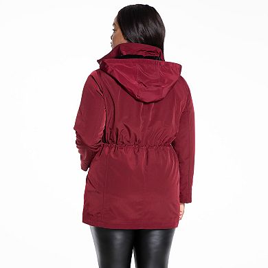 Plus Size Fleet Street Hooded Faux-Silk Anorak Jacket 