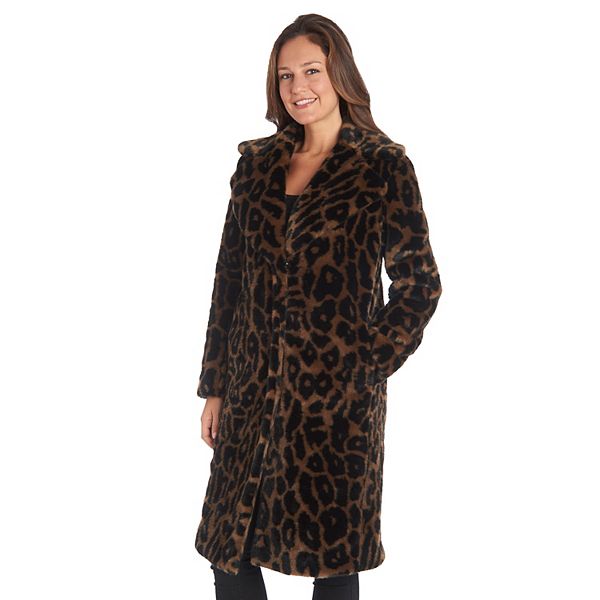 Women's Fleet Street Animal Print Faux-Fur Long Coat