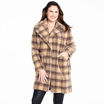 Women's Fleet Street Single Breasted Faux-Fur Plaid Coat