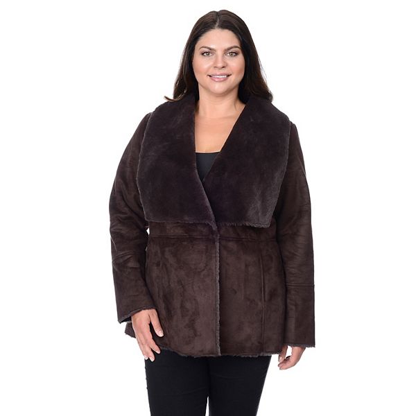 Plus Size Fleet Street Faux Fur Collar Faux Leather Coat 