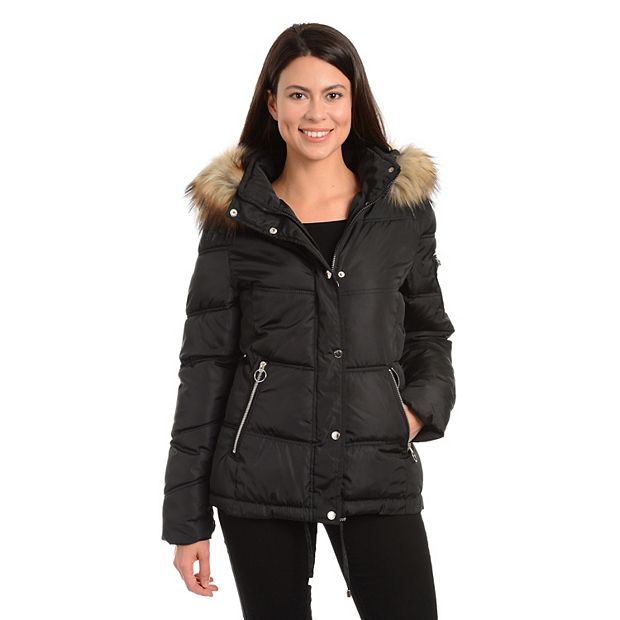 Women s Fleet Street Faux Fur Trim Hooded Puffer Jacket