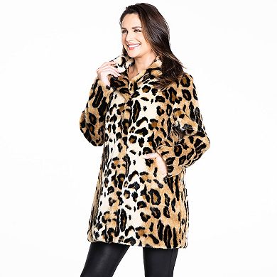 Women's Fleet Street Single Breasted Faux-Fur Animal Print Coat
