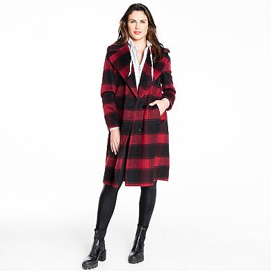 Women's Fleet Street Inner-Hoodie Wool-Blend Plaid Coat