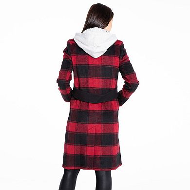 Women's Fleet Street Inner-Hoodie Wool-Blend Plaid Coat