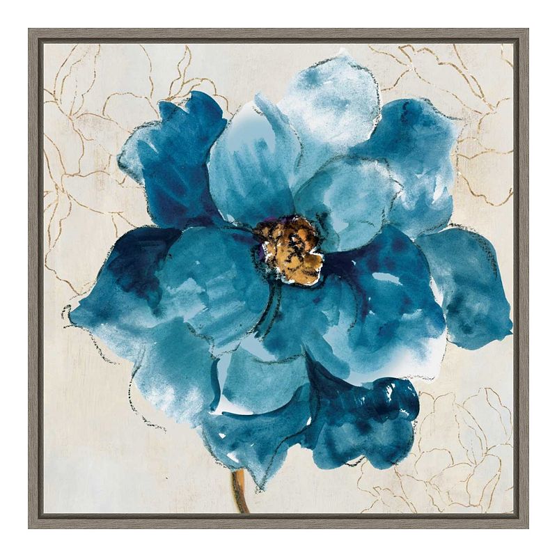 Amanti Art Ophelia I (Blue Flower) Framed Canvas Print, Grey, 16X16