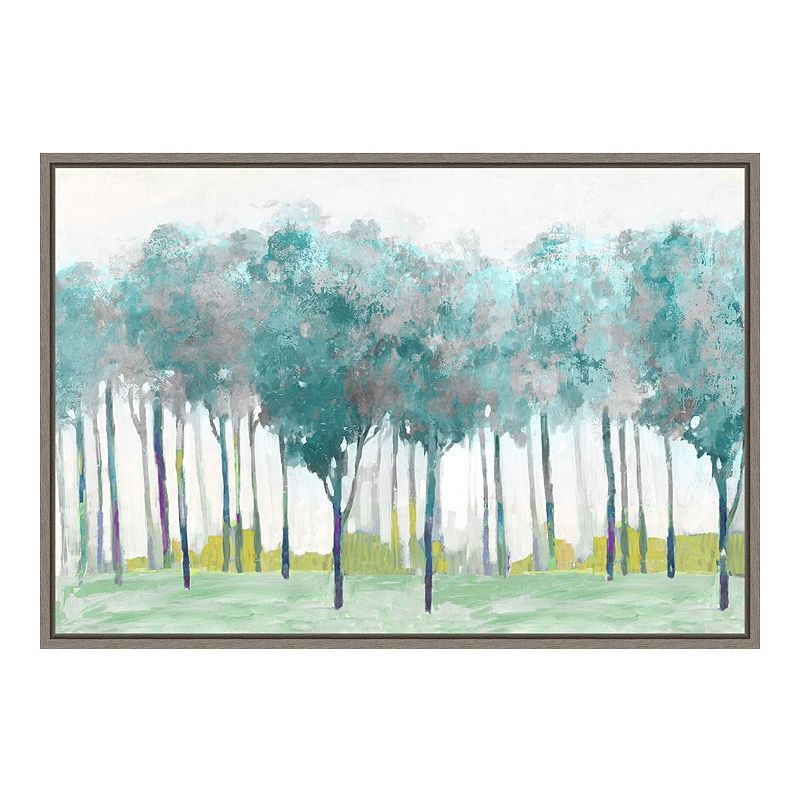 Amanti Art Teal Silver (Trees) Framed Canvas Print, Grey, 23X16