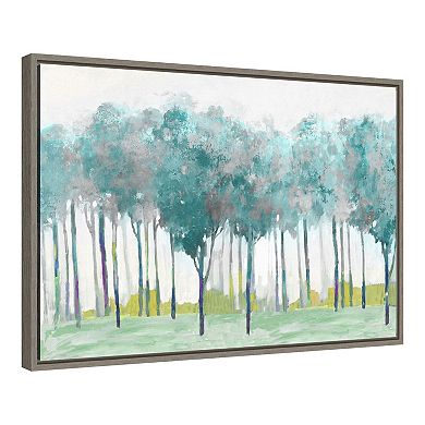 Amanti Art Teal Silver (Trees) Framed Canvas Print