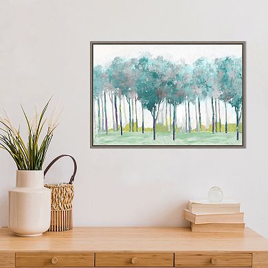 Amanti Art Teal Silver (Trees) Framed Canvas Print