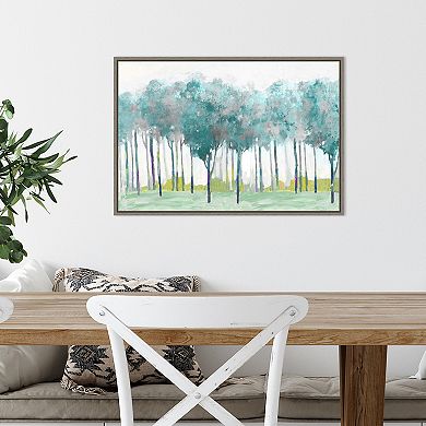 Amanti Art Teal Silver (Trees) Framed Canvas Print