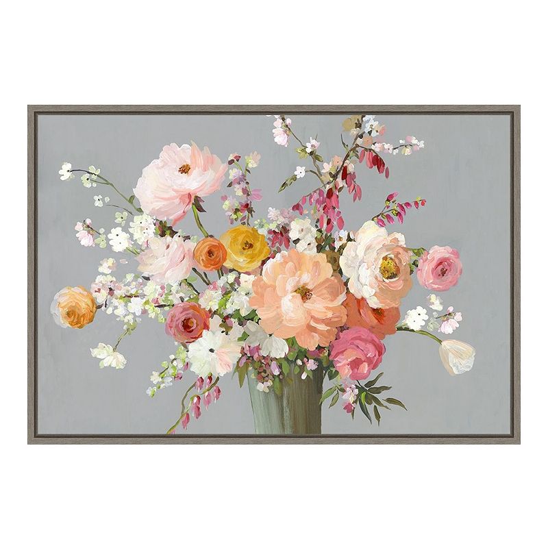 Amanti Art Floral Song (Pink Bouquet In Vase) Framed Canvas Print, Grey, 23