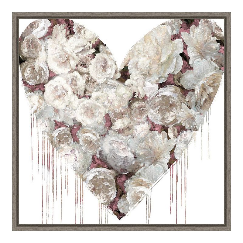 Amanti Art Big Hearted Flowers I Framed Canvas Print, Grey, 16X16