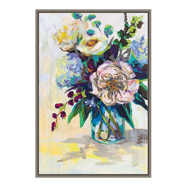 Amanti Art Glowing On White (Bouquet In Vase) Framed Canvas Print