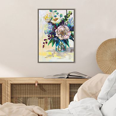 Amanti Art Glowing On White (Bouquet In Vase) Framed Canvas Print