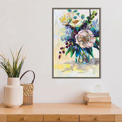 Amanti Art Glowing On White (Bouquet In Vase) Framed Canvas Print