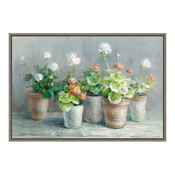 Amanti Art Farmhouse Geraniums In Vases Framed Canvas Print