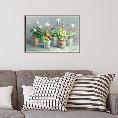 Amanti Art Farmhouse Geraniums In Vases Framed Canvas Print