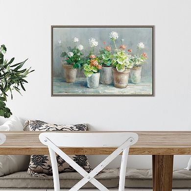 Amanti Art Farmhouse Geraniums In Vases Framed Canvas Print