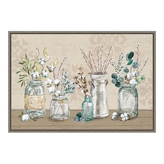 Amanti Art Cotton Bouquet In Vases I Framed Canvas Print
