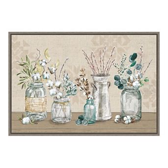 Amanti Art Cotton Bouquet In Vases I Framed Canvas Print