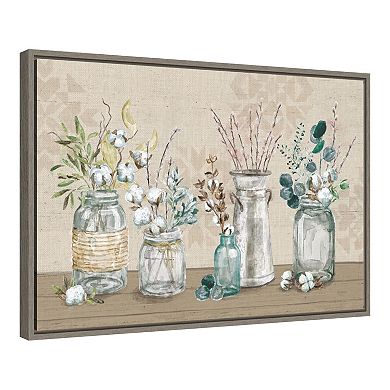 Amanti Art Cotton Bouquet In Vases I Framed Canvas Print