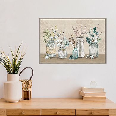 Amanti Art Cotton Bouquet In Vases I Framed Canvas Print