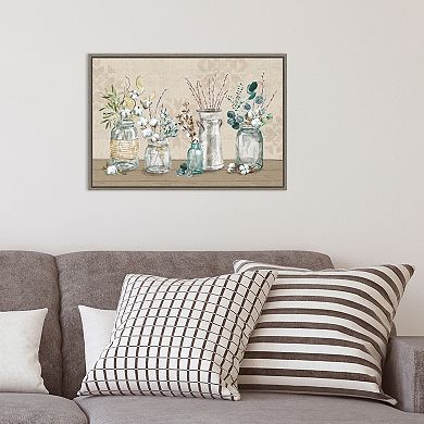 Amanti Art Cotton Bouquet In Vases I Framed Canvas Print