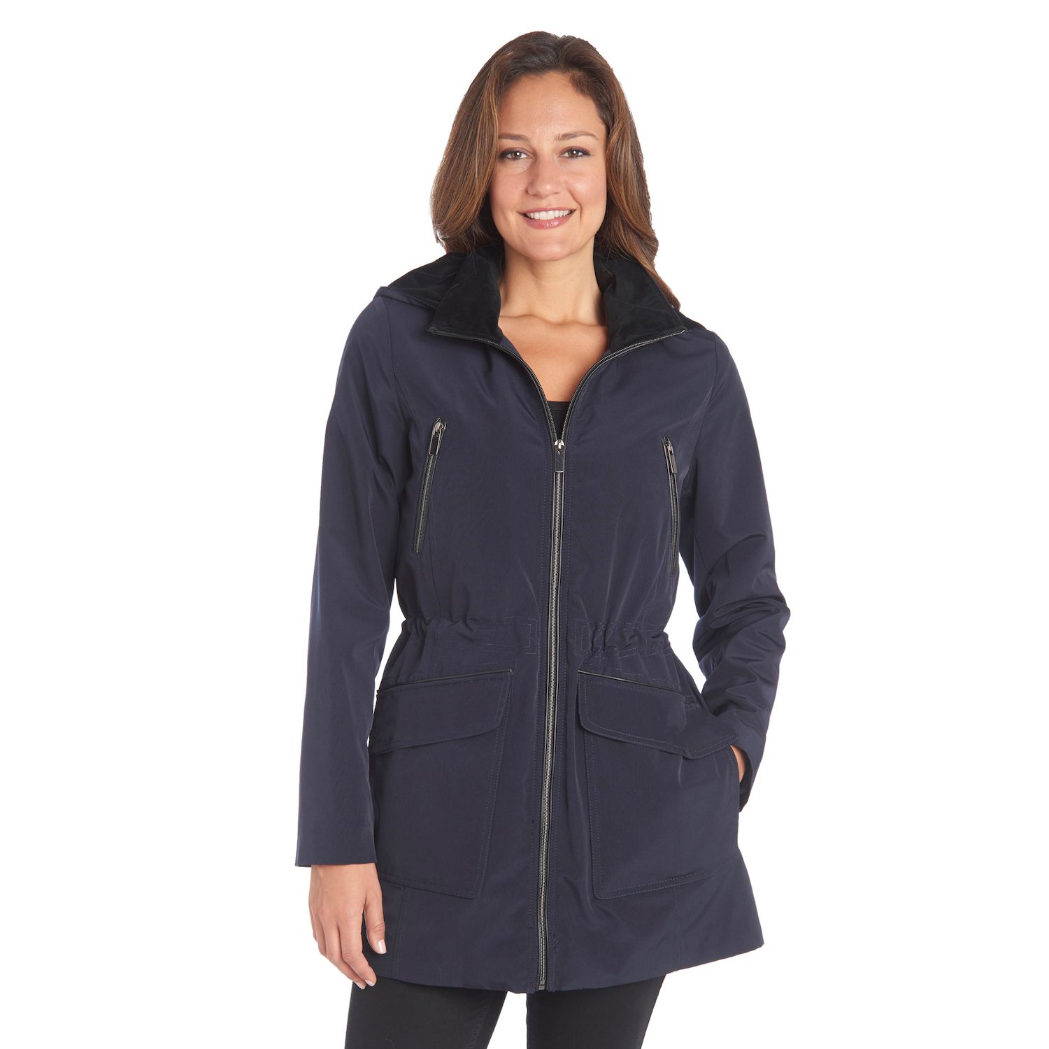 petite hooded rain jacket