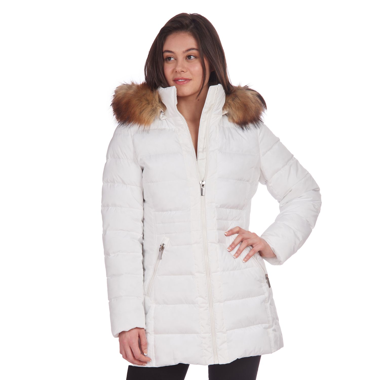 fur hooded puffer coat womens