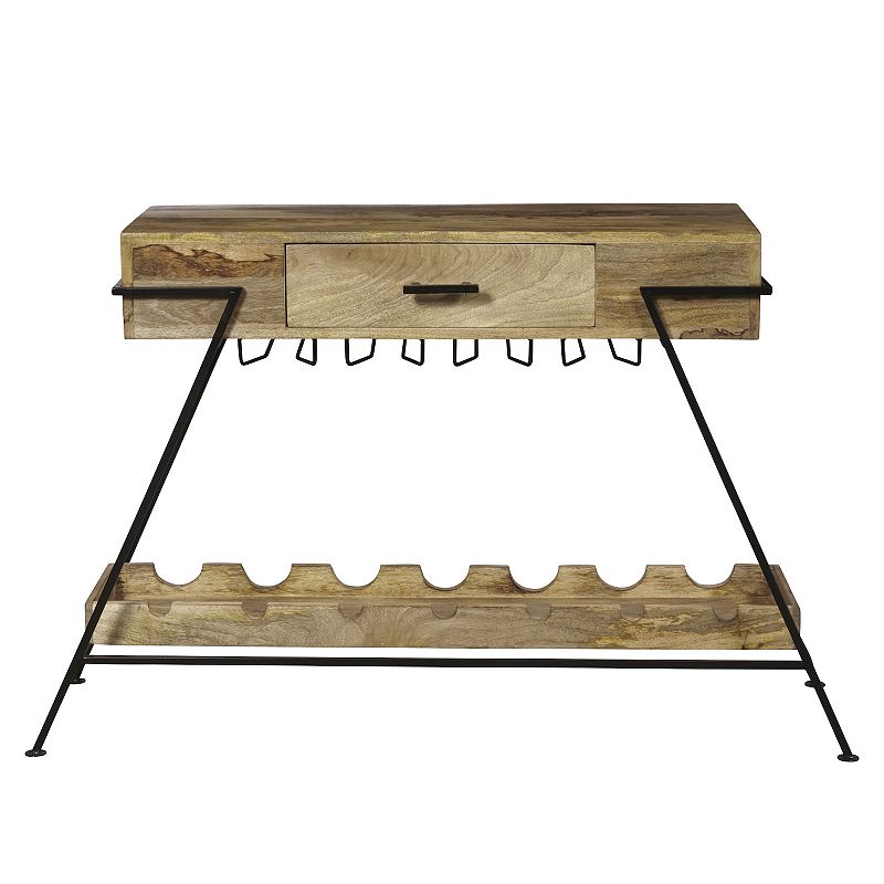 Homefare Minimalist Wood & Metal Home Bar with Drawer, Brown
