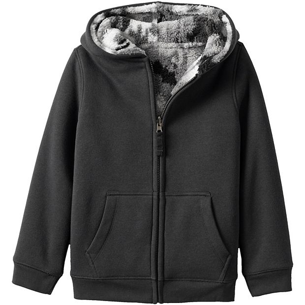 Lands End Kids Reversible High Pile Fleece Hoodie Small Black