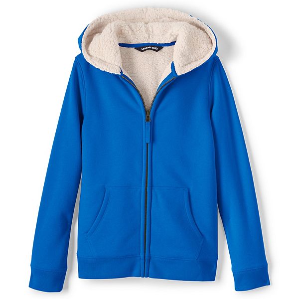 Lands End Kids Girls Blue Fleece Hooded Full Zip Jacket Size M(8-10)