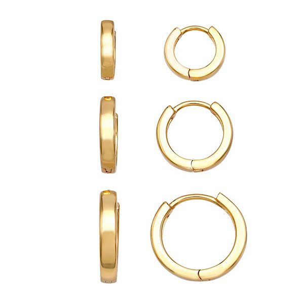 Aurielle 3 Pair Polished Huggie Hoop Earring Set