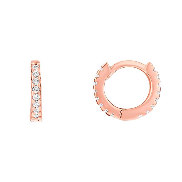 PRIMROSE Sterling Silver Cubic Zirconia Huggie Hoop Earrings - Rose Tone White