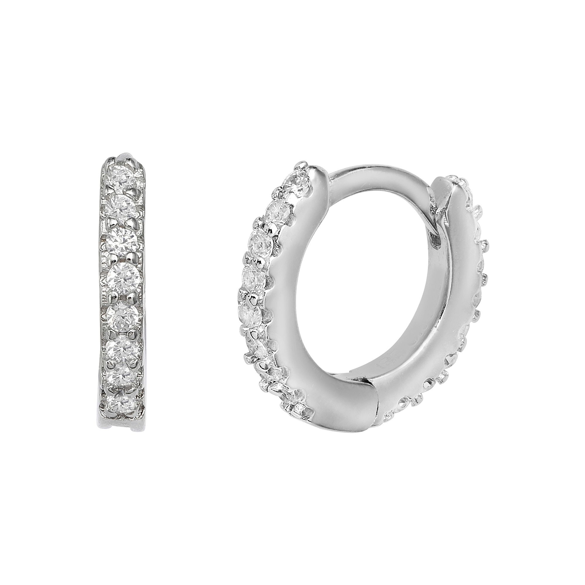 PRIMROSE Sterling Silver Cubic Zirconia Huggie Hoop Earrings, Womens, Ster