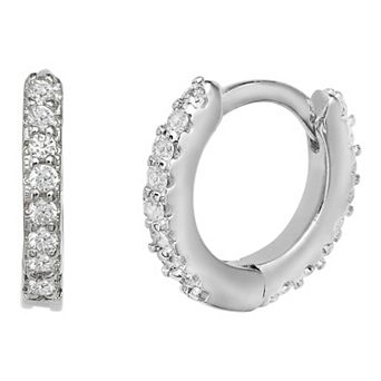 PRIMROSE Sterling Silver Cubic Zirconia Huggie Hoop Earrings