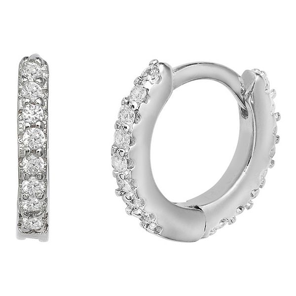 PRIMROSE Sterling Silver Cubic Zirconia Huggie Hoop Earrings - Sterling White