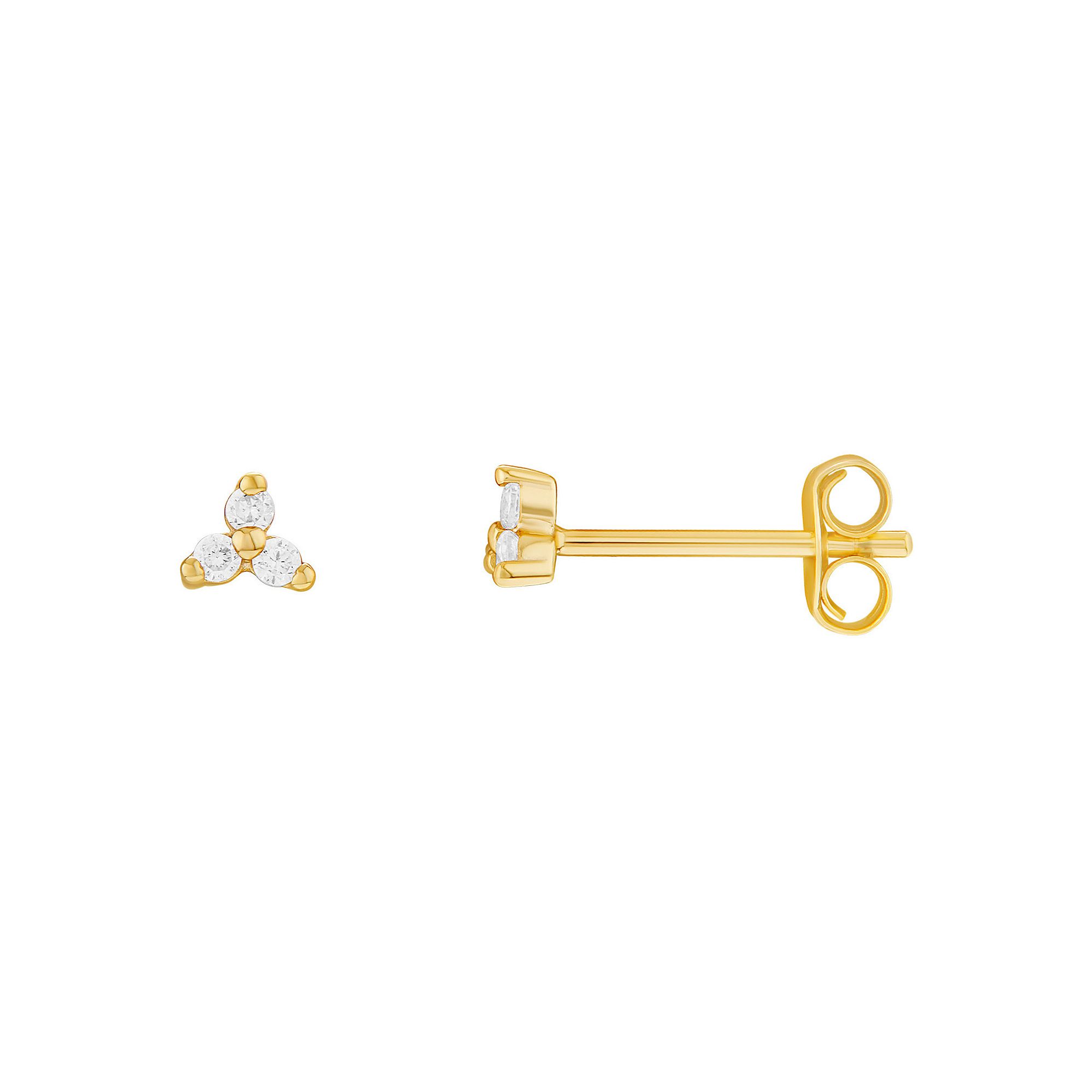PRIMROSE Sterling Silver Triple Cubic Zirconia Stud Earrings, Womens, Gold