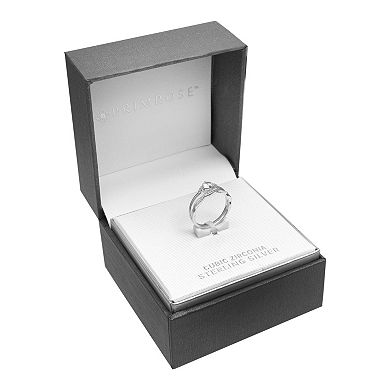 PRIMROSE Sterling Silver Twisted Ring & Cubic Zirconia Ring Set
