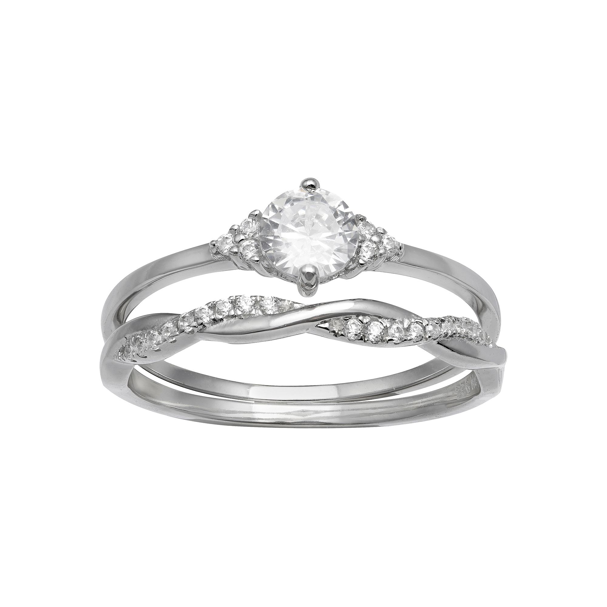 PRIMROSE Sterling Silver Twisted Ring & Cubic Zirconia Ring Set, Womens, S