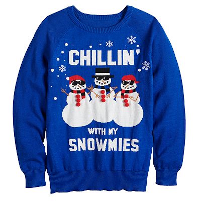 Juniors Chillin Snowmies Ugly Christmas Sweater